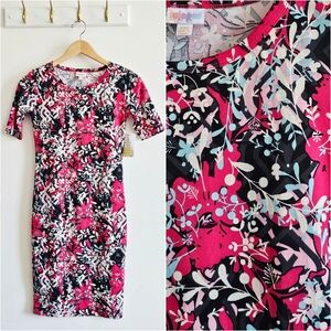NWT LuLaRoe Julia Bodycon Dress Size XXS (00-0) Black/Red/Blue Botanical Dress